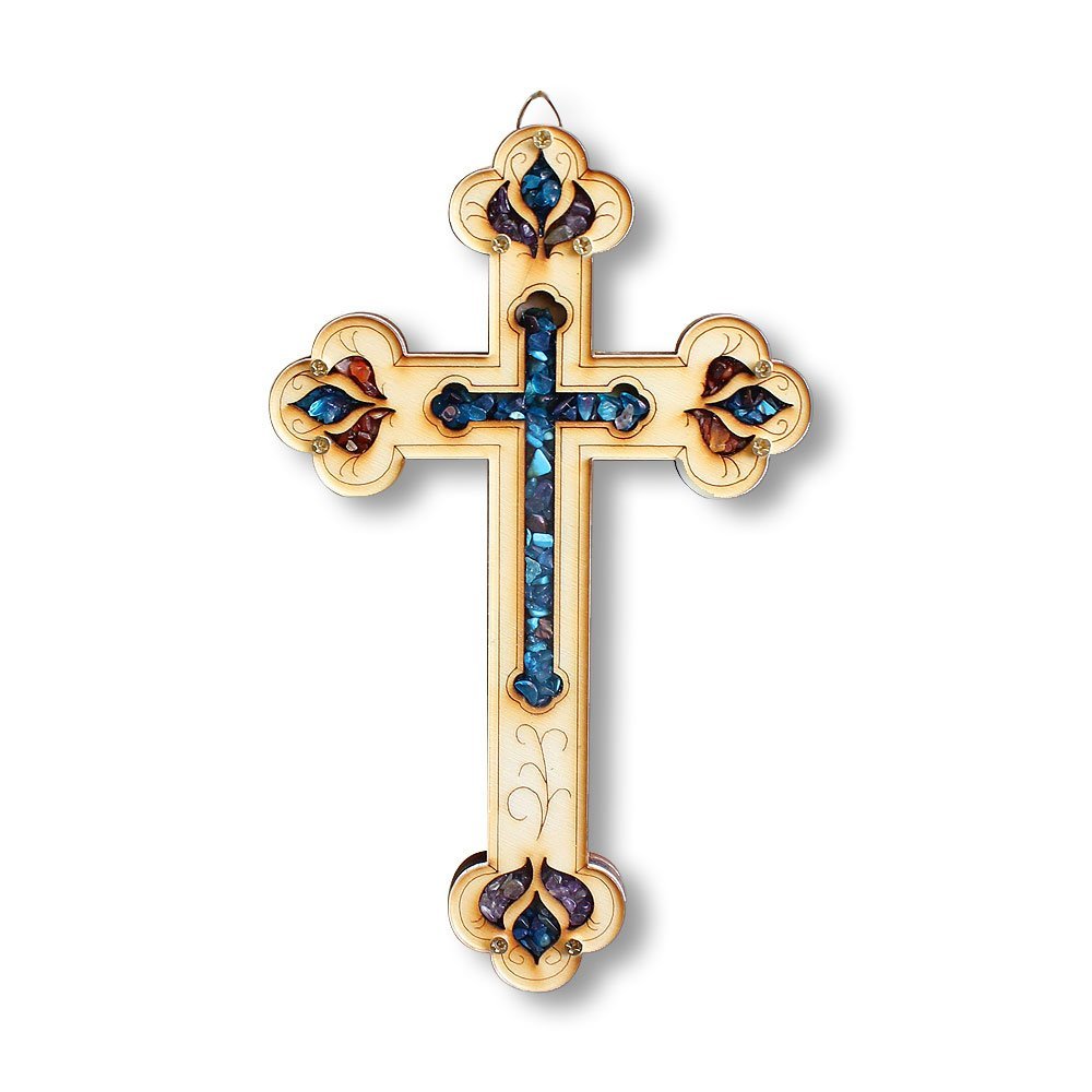 My Daily Styles Wooden Christian Cross with Simulated Gemstones Home or Business Wall Plaque Decor
