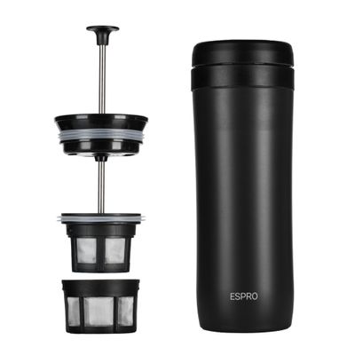 ESPRO P1 12 Ounces French Press Coffee Maker for Travel, Double-Walled Stainless Steel Vacuum Insulated, Matte Meteorite Black