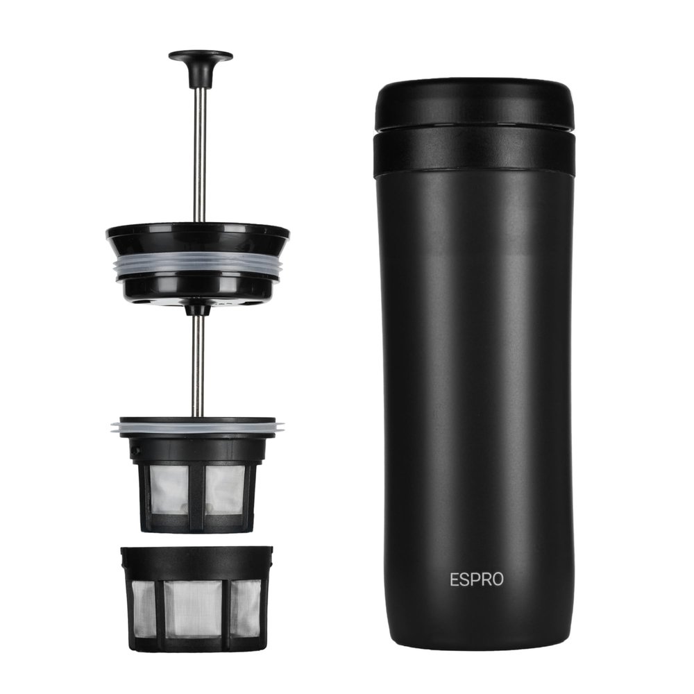 ESPRO P1 12 Ounces French Press Coffee Maker for Travel, Double-Walled Stainless Steel Vacuum Insulated, Matte Meteorite Black