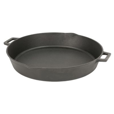 Bayou Classic 7439 16-in Cast Iron Double-Handled Skillet w/Pour Spouts Features Large Loop Handles Perfect For Breakfast Roast Pan Frying Sauting and Baking