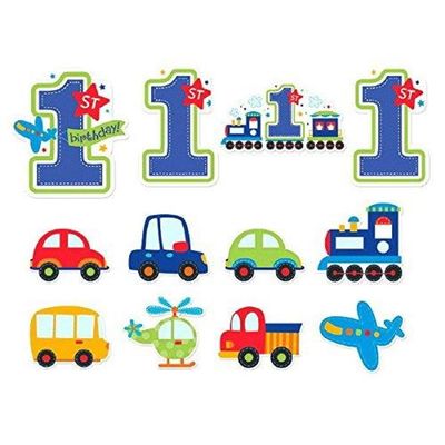 All Aboard Boy 1st Birthday Value Decoration Pack Cutouts, Large, 12 Pieces, Made from Paper, Blue & Green, 7", 9", 11" by Amscan