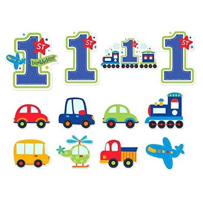 All Aboard Boy 1st Birthday Value Decoration Pack Cutouts, Large, 12 Pieces, Made from Paper, Blue & Green, 7", 9", 11" by Amscan
