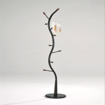 Legacy Decor Metal and Wood Hall Tree Coat Hat Rack Black with Walnut Color Accents