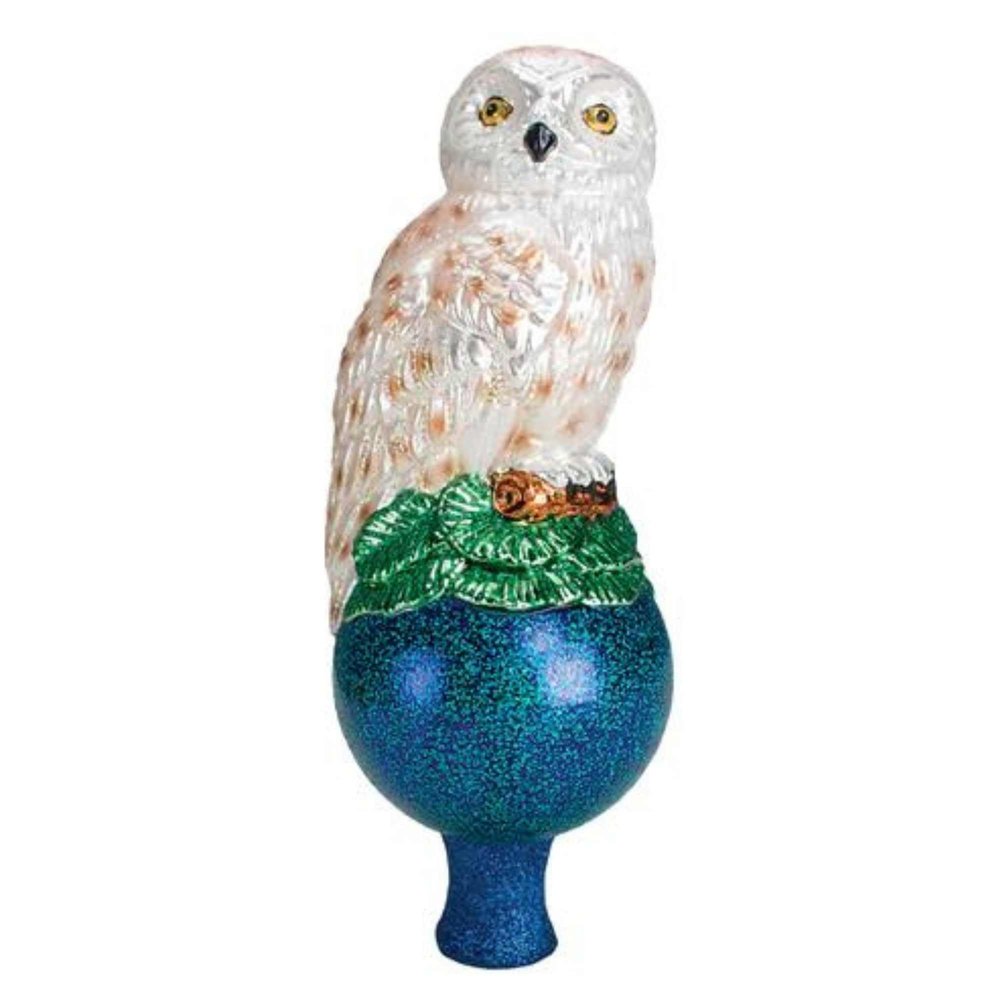 Old World Christmas Snowy Owl Tree Top Glass Blown Ornament for Christmas Tree, Handcrafted Holiday Decoration, Tree Topper Collection