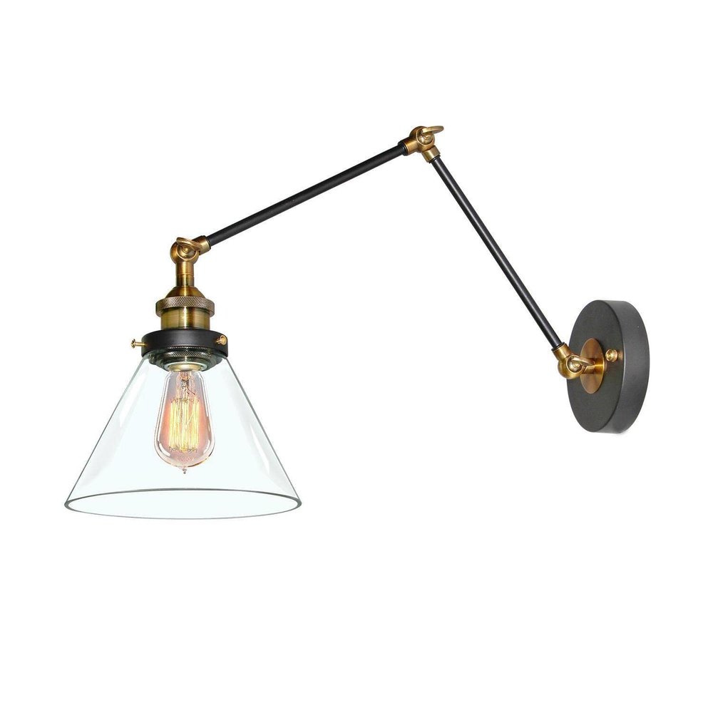 LNC Black Gold Wall Sconces, Glass Swing Arm Wall Lamp Adjustable Plug-in or Hardwire Light Fixture