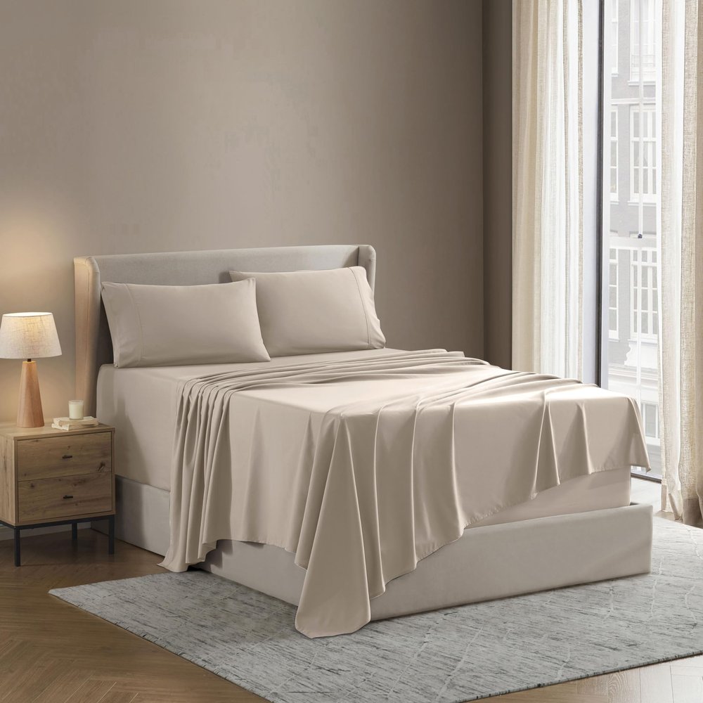 Nestl California King Sheet Set - 1800 Ultra-Soft Microfiber Cal King Bed Sheets - Double Brushed - Deep Pockets - Easy Fit - 4 Piece Set - Bed Sheets (California King, Beige Cream)