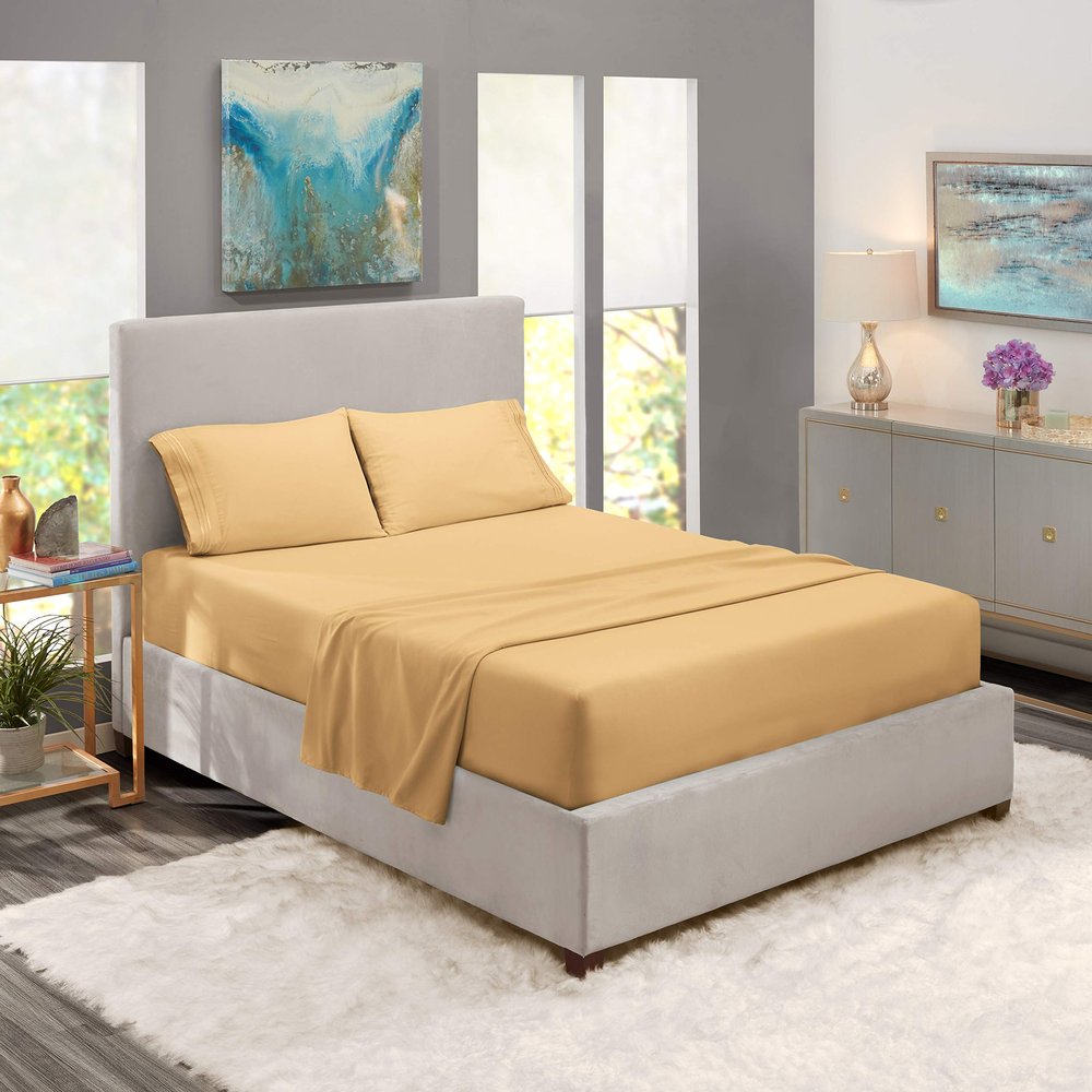 Nestl Split King Sheet Set - 1800 Ultra-Soft Microfiber Bed Sheets - Double Brushed - Deep Pockets - Easy Fit - 5 Piece Set - Bed Sheets & Pillowcases (Split King Size, Camel Gold)