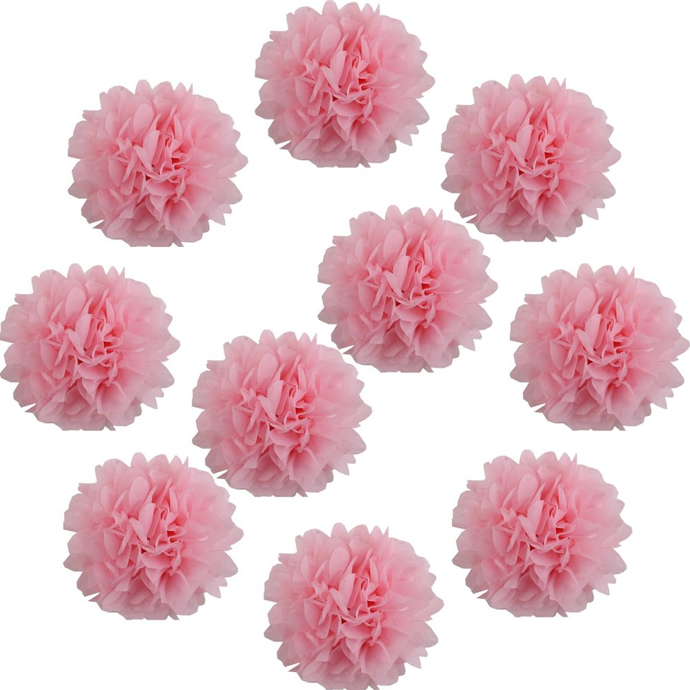 Lightingsky 10pcs DIY Decorative Tissue Paper Pom-poms Flowers Ball Perfect for Party Wedding Home Outdoor Decoration (10-inch Diameter, Pink)