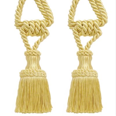 DCOPRO Decorative Chainette Tassel Tiebacks, 5" Tassel (12.5cm), 30" Spread (76cm) (STB-PY) / Light Gold #B7 (Light Yellow Gold) Pack of 2