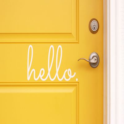 Hello in Cursive Indoor/Outdoor Lettering Wall Art Decor Sticker Vinyl for Door 5" X 11" (White, Matte)