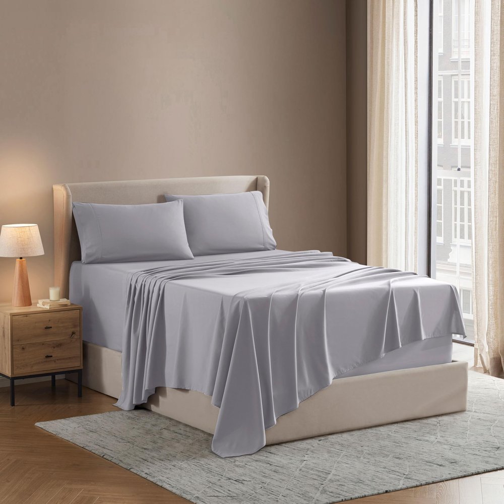 Nestl Split King Sheet Set - 1800 Ultra-Soft Microfiber Bed Sheets - Double Brushed - Deep Pockets - Easy Fit - 5 Piece Set - Bed Sheets & Pillowcases (Split King Size, Light Grey)