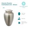 Classic Pewter Cremation Urn for Ashes, Brass, Silver Urn, Adult Sized Cremation Urn, 10.125 Inches High view 3