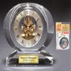 Engraved Elegant Curve Crystal Glass Gold Da Vinci Dial Clock on Crystal Clear Base. Gold Engraved Plate on Retirement, Corporate Recognition Service Award or Corporate Appreciation Birthday Present view 1