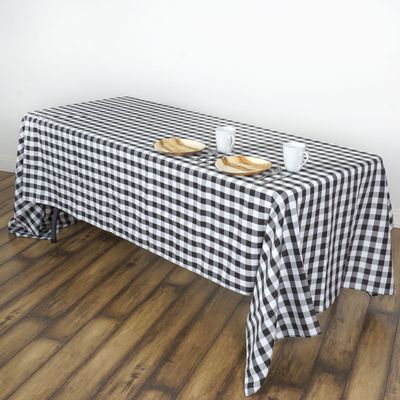BalsaCircle 60-Inch x 102-Inch Black Gingham Checkered Polyester Tablecloth Table Linens Wedding Party Events Decorations