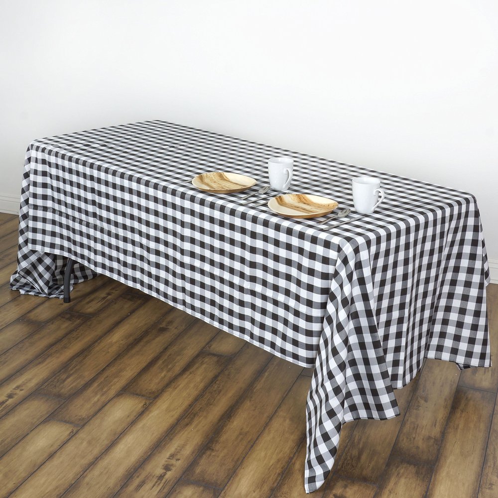 BalsaCircle 60-Inch x 102-Inch Black Gingham Checkered Polyester Tablecloth Table Linens Wedding Party Events Decorations