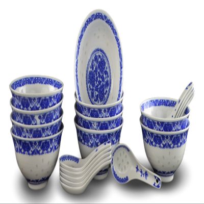 10 Pcs Fine Porcelain Blue and White Rice Pattern Bowls, Cereal Bowls, Rice Bowls with Free 10 Porcelain Spoons Jingdezhen China