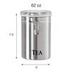 Oggi Stainless Steel Tea Canister 62 fl oz - Airtight Clamp Lid, Clear See-Thru Top - Ideal for Tea Bag, Loose Tea, Kitchen Storage, Pantry Storage. Large Size 5" x 7.5". view 2