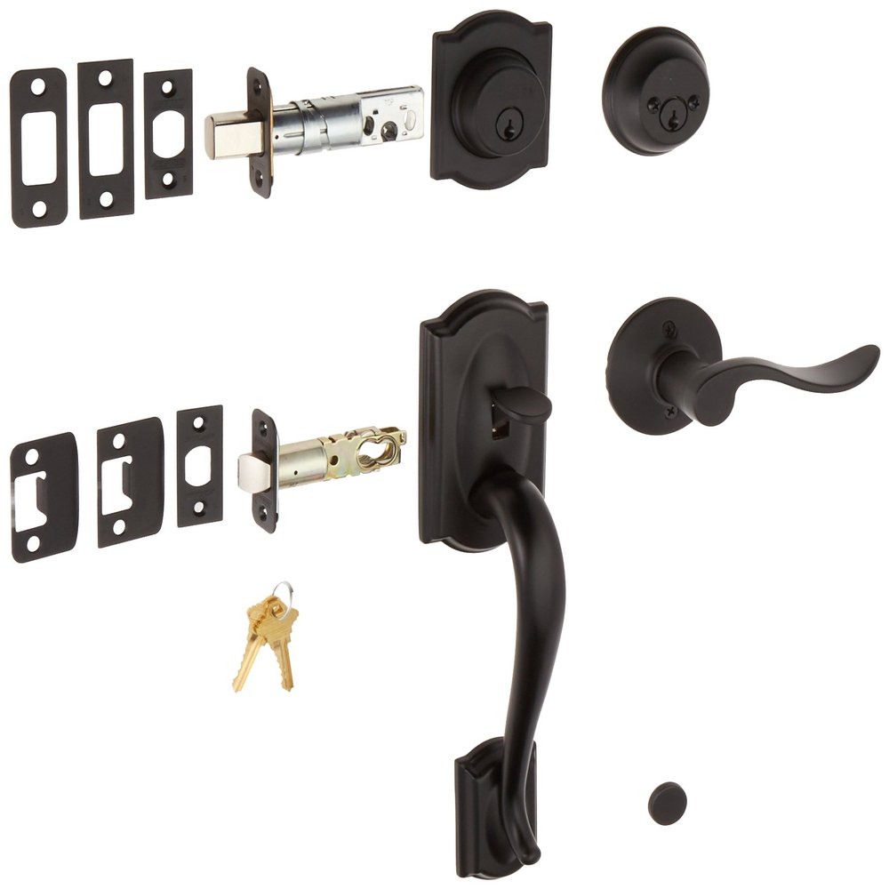 Schlage F62-CAM-ACC-RH Camelot Right Hand Double Cylinder Handleset with Accent, Matte Black