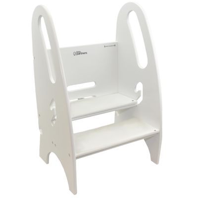 Little Partners 3-in-1 Growing Step Stool Toddler Tower Helper Step Stool, Wooden Standing Stool for Bathroom or Kitchen, Anti-Slip Feet, Built-in Safety Hand Rails Up to 100 lbs. (Soft White)