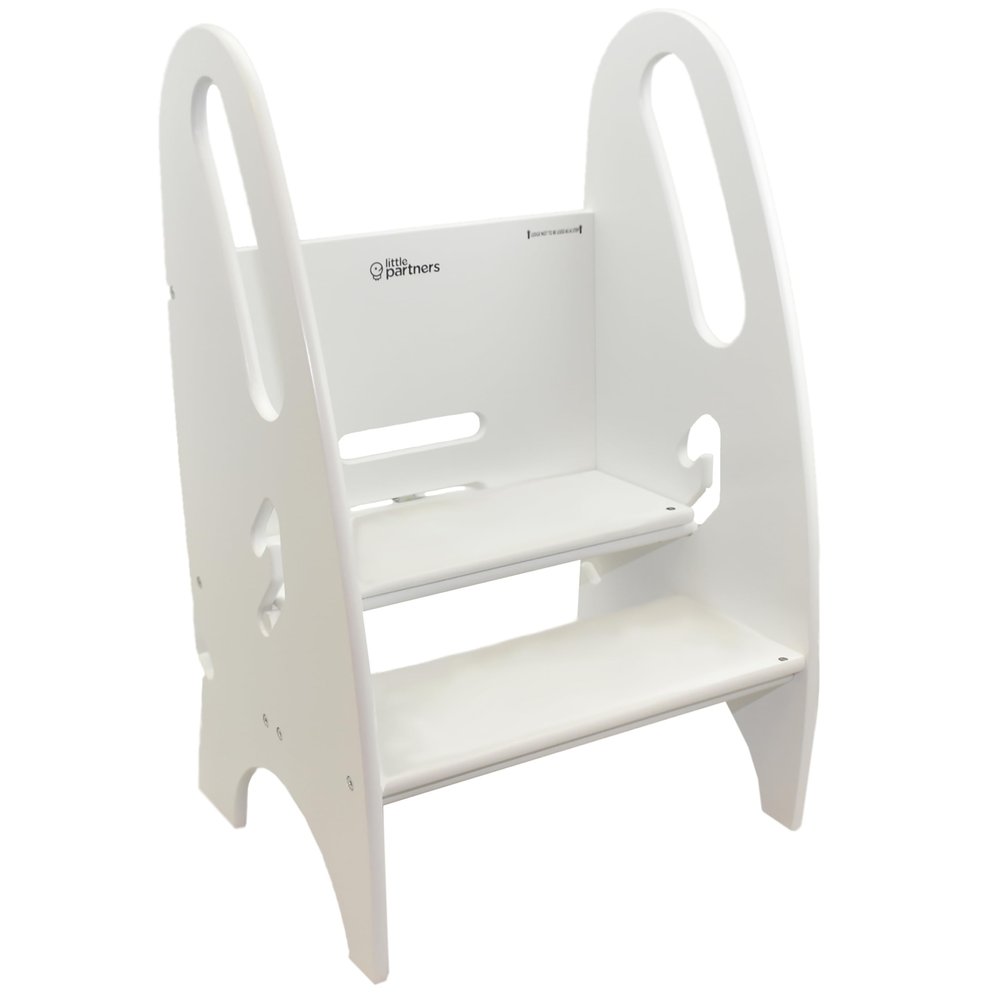 Little Partners 3-in-1 Growing Step Stool Toddler Tower Helper Step Stool, Wooden Standing Stool for Bathroom or Kitchen, Anti-Slip Feet, Built-in Safety Hand Rails Up to 100 lbs. (Soft White)