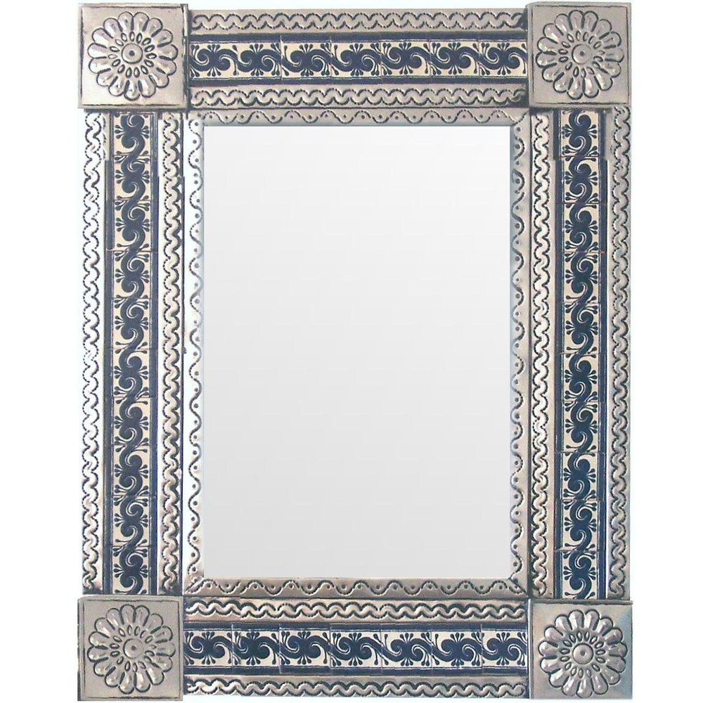 Fine Crafts Imports Medium Silver Caracol Tile Talavera Tin Mirror