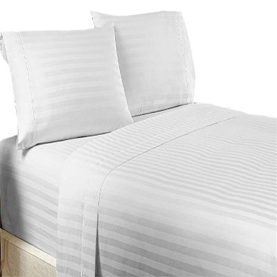 Home Design 1800 Series Luxurious Hotel Stripe Sheet Sets (Queen, White)