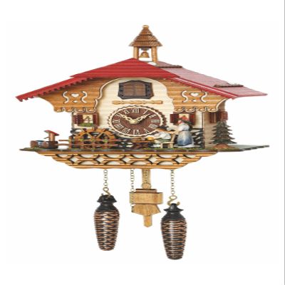 Trenkle Quartz Cuckoo Clock Black Forest House with Moving Black Forest Woman and Mill Wheel, with Music TU 4215 QM