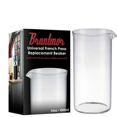Bruntmor Spare Carafe for French Press, 34 oz French Press replacement Glass, Fire hardened Borosilicate Beaker, 34 ounce