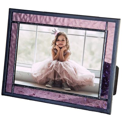 Purple Stained Glass Picture Frame for Home Dcor Office Desk Table Top 4x6 Photo Horizontal Vertical Easel Back Series J Devlin