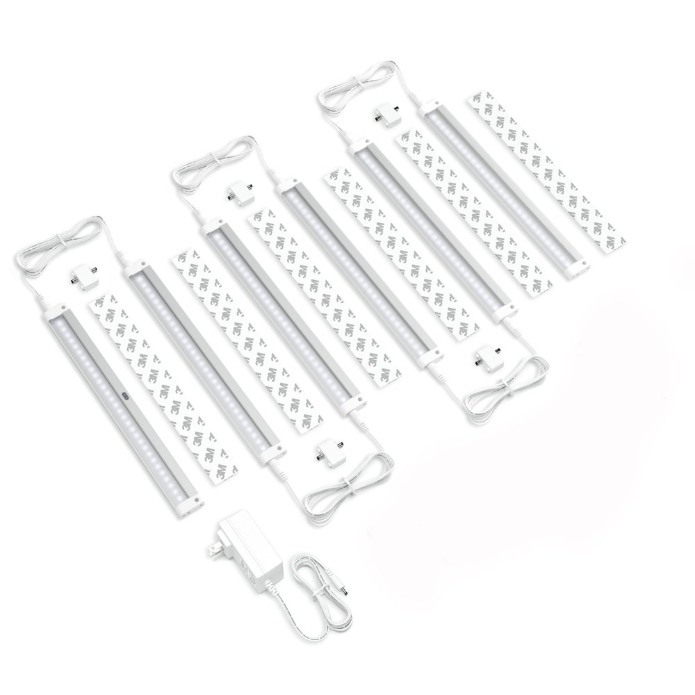 EShine Hand Wave Activated Under Cabinet LED Lighting Kit, Dimmable, 6-Pack 12 in - Touchless Dimming Control, White Under Counter Lights for Kitchen, Garage, Office, Desk - Cool White (6000K)