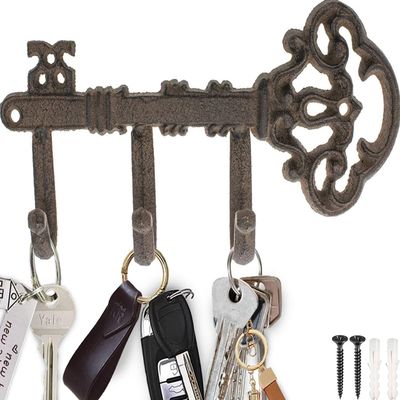 Comfify Decorative Skeleton Key Hook  Wall Mounted Cast Iron with 3 Hooks  Vintage Rustic Style  7.7" x 4.5"  Includes Screws and Anchors