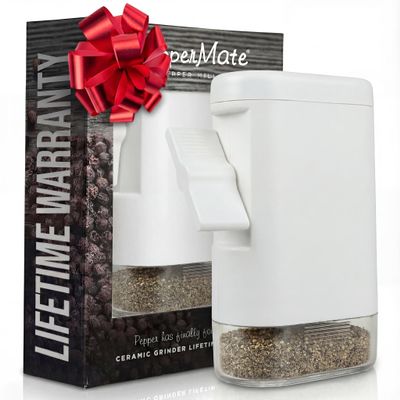 PepperMate Traditional Pepper Mill 723 - Turnkey High Volume Salt and Gourmet Peppercorn Grinder (White)