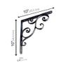 NACH Decorative Shelf Brackets, 2 Pack of 10 x 0.9 x 10 inch, Black Cast Iron Shelving Brackets - Metal Shelf Brackets for Wall - Victorian Scroll Shelf Bracket view 2