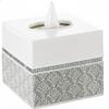Creative Scents Mirror Damask Square Tissue Box Cover - Decorative Bathroom Tissues Paper Holder, Modern Napkins Container, Bottom Slider, for Cute Elegant Bathroom Decor (White & Gray) view 1