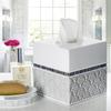 Creative Scents Mirror Damask Square Tissue Box Cover - Decorative Bathroom Tissues Paper Holder, Modern Napkins Container, Bottom Slider, for Cute Elegant Bathroom Decor (White & Gray) view 2