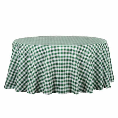 BalsaCircle 108-Inch Green Round Gingham Checkered Polyester Tablecloth Table Linens Wedding Party Events Decorations Catering
