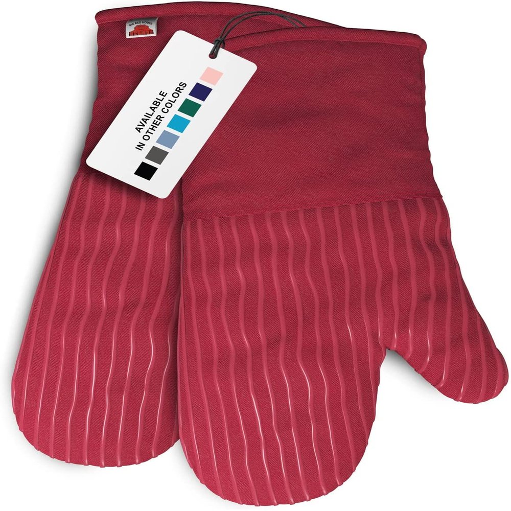 Big Red House - Silicone Oven Mitts - Red Set of 2-12.5" - Heat Resistant to 536 F / 280 C Kitchen Gloves - Professional Grade Protection Hot Cooking Baking