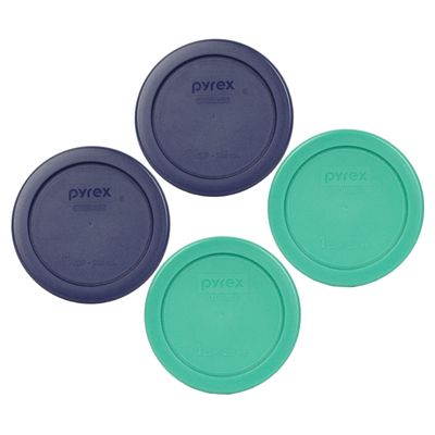 Pyrex 7202-PC 1-Cup (2) Green & (2) Blue Food Storage Replacement Lids - Made in USA