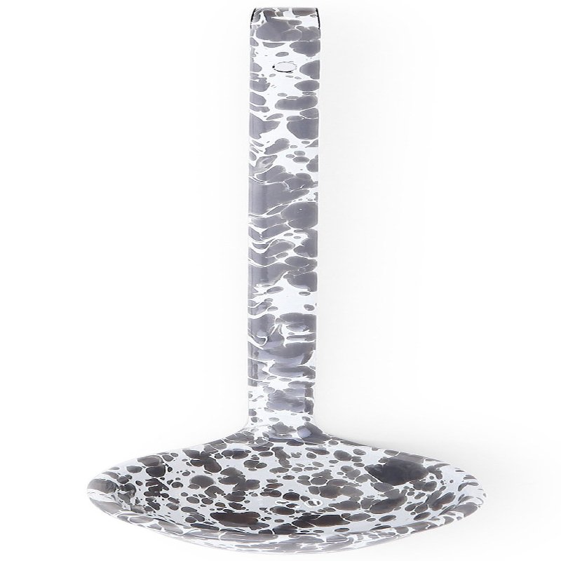 Enamelware Ladle, 12 inch, Grey/White Splatter