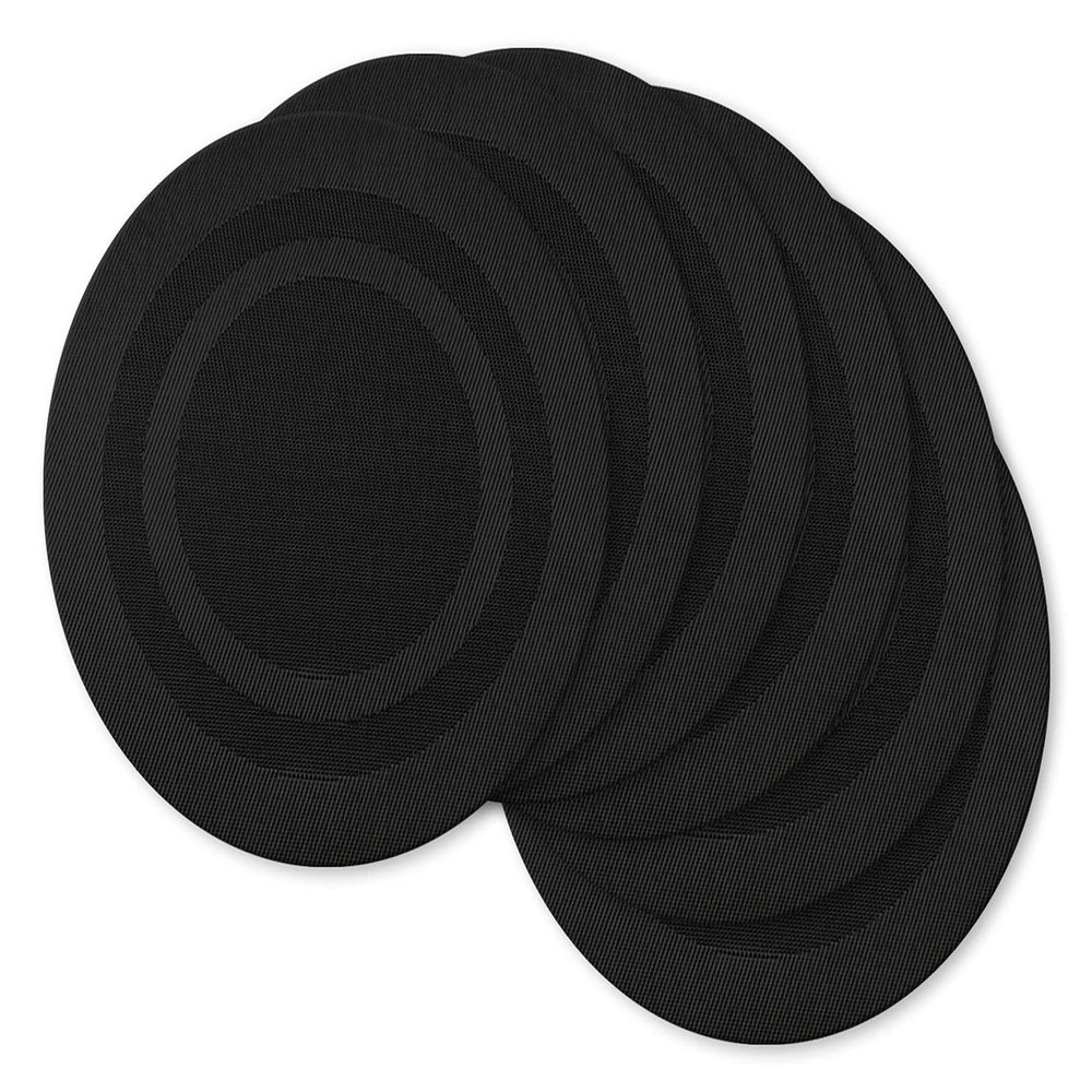 DII PVC Tabletop Collection Woven Indoor/Outdoor, Round Placemat Set, 13.75", Black, 6 Piece
