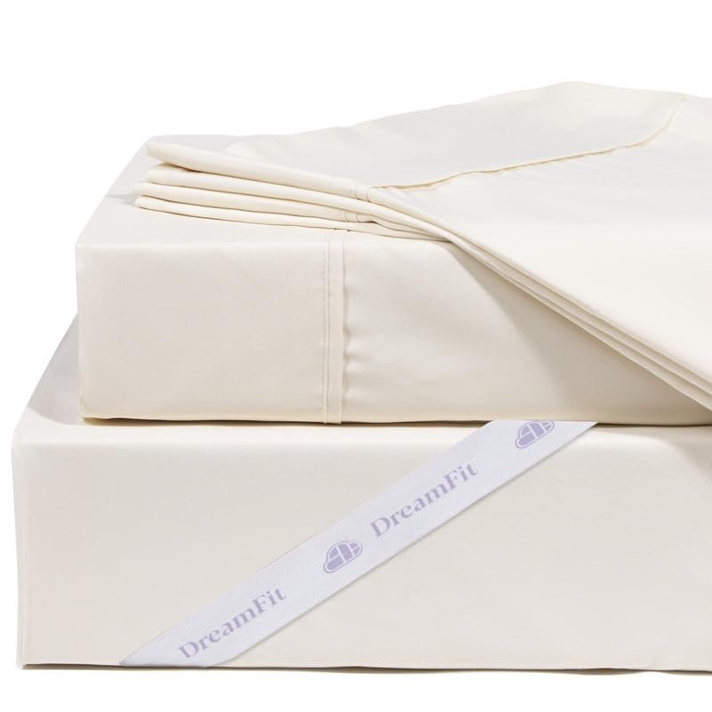 DreamFit DreamComfort Microfiber StaDry Technology Cooling Bed Sheets with Elastic Corner Straps for Extra Deep Pocket up to 20 inch Crafted in USA Twin XL Sheet Set Ivory