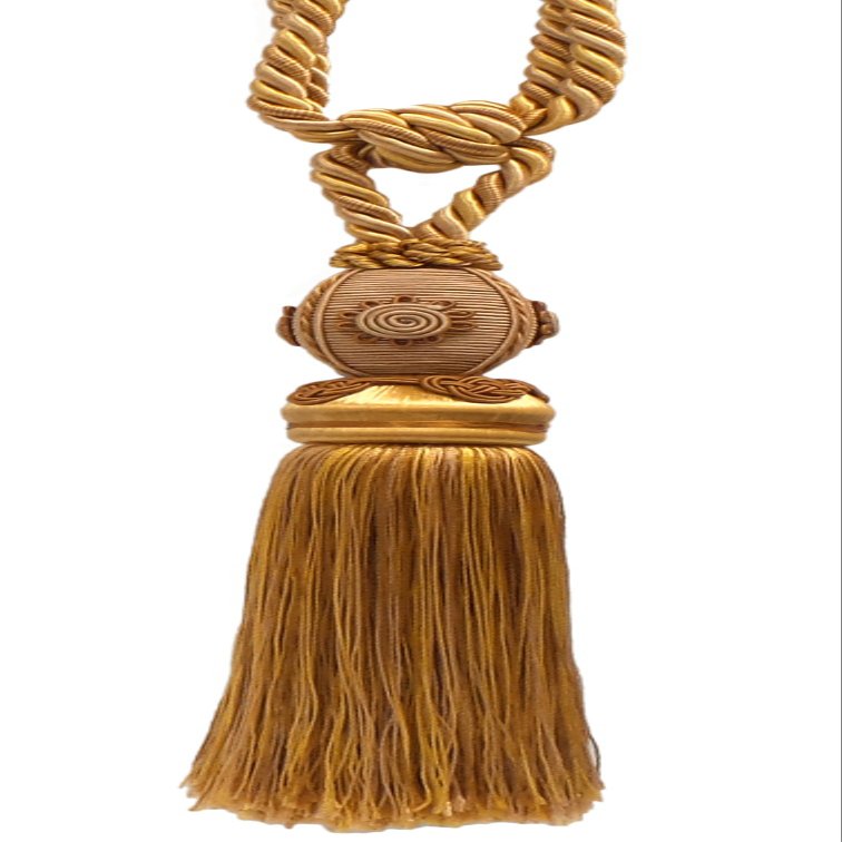 DCOPRO Exquisite Gold Multi Curtain & Drapery Tassel Tieback / 10 inch Tassel / 30 inch Spread (Embrace), 3/8 inch Cord, Baroque Coll. Style# TBB-1 Color: Gold Multi 8633B