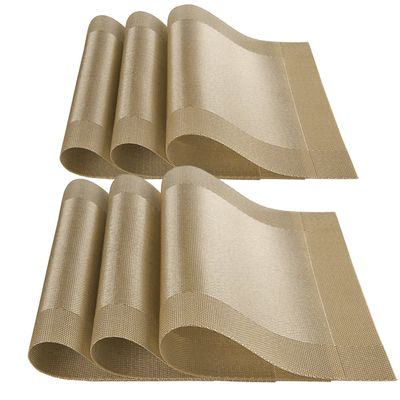YOY 6 Pcs Kitchen PVC Placemats - Deluxe Heat Insulation Stain-Resistant Table Mat Protector Anti-skidding Dining Room Decor Jacquard Woven Plastic Vinyl Place Mat,Auratus