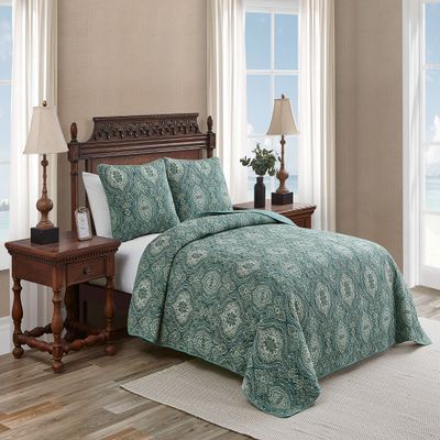 Tommy Bahama - Queen Quilt Set, Coastal Reversible Cotton Bedding with Matching Shams, Super Soft Bedding Set (Turtle Cove Green, Queen)