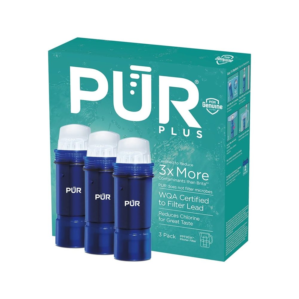 PUR PLUS Water Pitcher Replacement Filter with Lead Reduction (3 Pack), Blue Compatible with all PUR Pitcher and Dispenser Filtration Systems