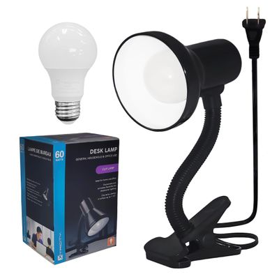 Xtricity LED Clip on Desk Lamp with 360 Flexible Gooseneck, Reading Light for Bed Headboard 6W A19 Bulb Included, 120V, On/Off Switch, 10.25 Height Table Lamp with Black Finish
