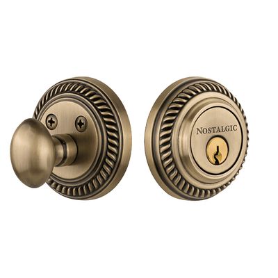 Nostalgic Warehouse 702283 Rope Rosette Single Cylinder Deadbolt in Antique Brass,