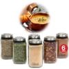 Adjustable Glass Spice Jars (Set of 6) with 6 Pouring Sizes- Stainless Steel Lid/Cap- Square Seasoning Bottle Containers for Minimalist Kitchen Pantry Storage Organization- Fill Shaker w Salt Pepper view 1