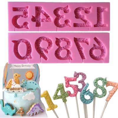 Anyana Alphabet Number 0-9 3d Silicone Mold with Lollipop Hole Fondant Cake Decorating tools cupcake topper Candy chocolate