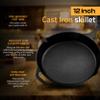 Utopia Kitchen Cast Iron Skillets 12 Inch, Chef's Pan, Pre-Seasoned Frying Pan, Stovetop, Oven, Campfire and Grill Large Skillet, Even Heat Distribution Multipurpose Cast Iron Pan - Black view 4